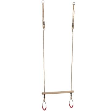 Houten ringtrapeze met metalen ringen