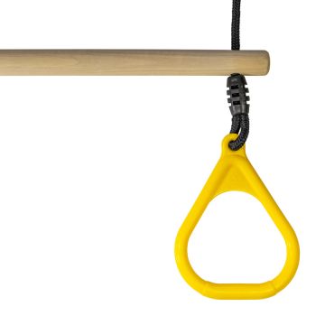 Houten Ringtrapeze met Kunststof Ringen Geel - BR touw zwart