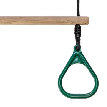 Houten Ringtrapeze met Kunststof Ringen Groen - BR touw zwart uitgeklapt