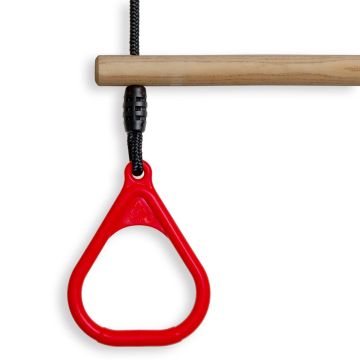 Houten Ringtrapeze met Kunststof Ringen Rood - BR touw zwart