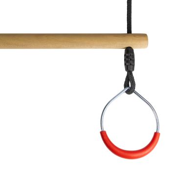 Houten ringtrapeze met metalen ringen - BR touw zwart