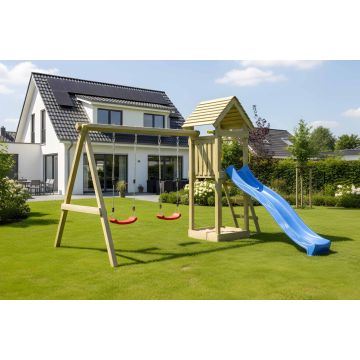 Houten Speeltoestel Kidoo Play met schommels en glijbaan