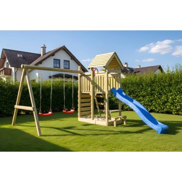 Houten Speeltoestel Lunoo Play+ met schommels en glijbaan
