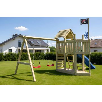 Houten Speeltoestel Maroo Play+ met schommels en glijbaan
