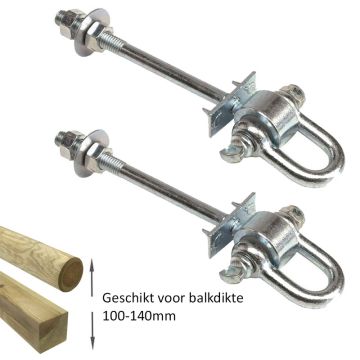 Schommelhaak dwarsdoor M12 (160mm) met gelagerde harpsluiting (2 stuks)