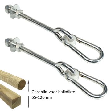 Schommelhaak dwarsdoor M12 (140mm) met karabijnhaak(2 stuks)