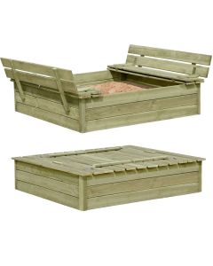 Houten zandbak 120 x 120 x 25 met zitbankjes