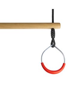 Houten ringtrapeze met metalen ringen - BR touw zwart