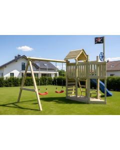 Houten Speeltoestel Maroo Play+ met schommels en glijbaan