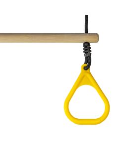 Houten Ringtrapeze met Kunststof Ringen Geel - BR touw zwart