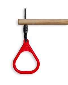 Houten Ringtrapeze met Kunststof Ringen Rood - BR touw zwart