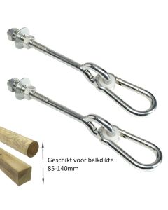Schommelhaak dwarsdoor M12 (160mm) met karabijnhaak(2 stuks)