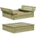 Houten zandbak 120 x 120 x 25 met zitbankjes