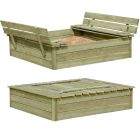 Houten zandbak 120 x 120 x 25 met zitbankjes