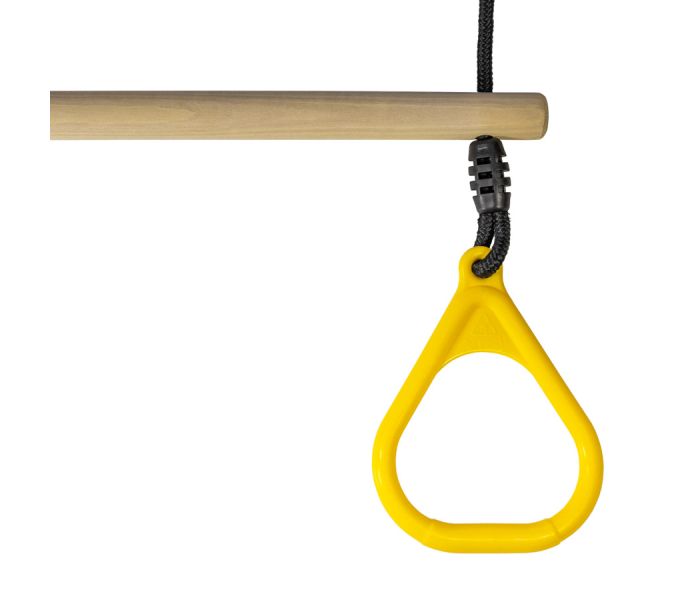 Houten Ringtrapeze met Kunststof Ringen Geel - BR touw zwart