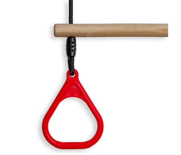 Houten Ringtrapeze met Kunststof Ringen Rood - BR touw zwart