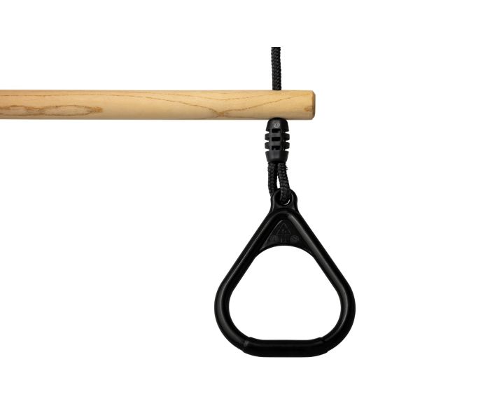Houten Ringtrapeze met Kunststof Ringen zwart - BR touw zwart detail foto