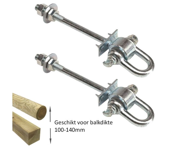 Schommelhaak dwarsdoor M12 (160mm) met gelagerde harpsluiting (2 stuks)