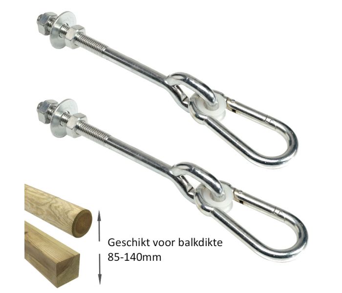 Schommelhaak dwarsdoor M12 (160mm) met karabijnhaak(2 stuks)